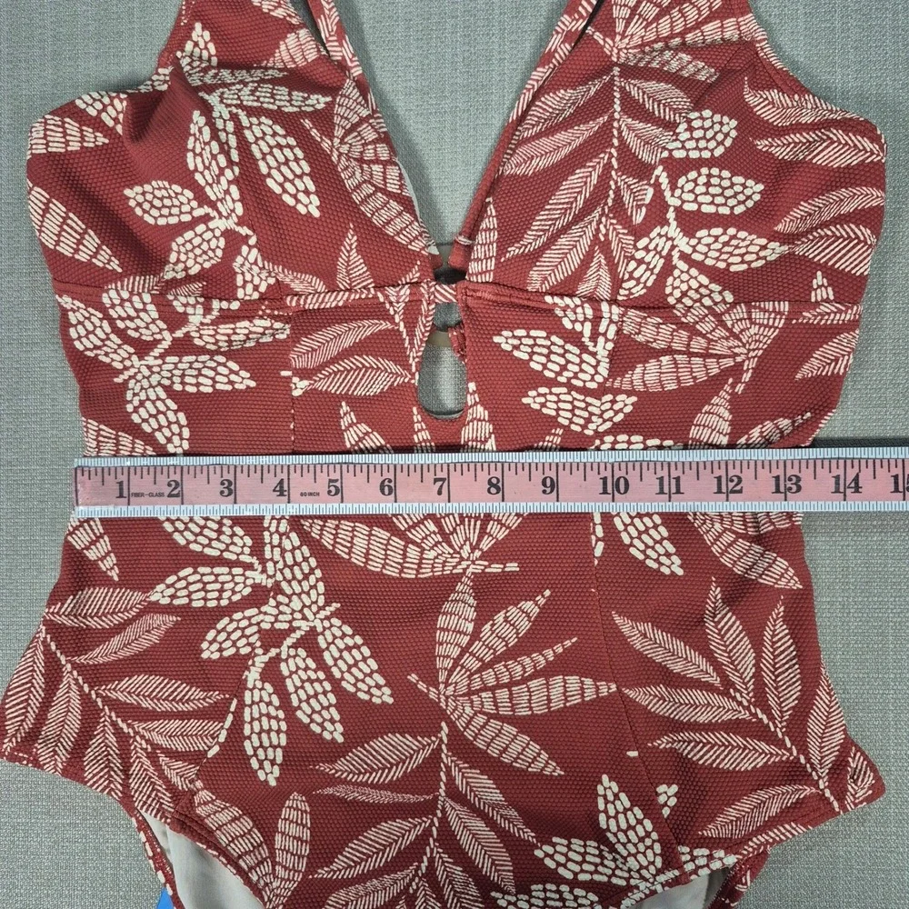 Cupshe‎ Womens Rust Tropical Leaf Print One Piece Swimsuit Cutout V-Neck Size L